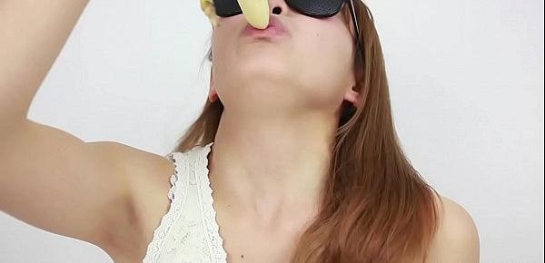  Licking Fetish  Women lick erotic bananas Pseudo blowjob